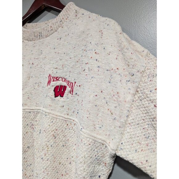 Vintage Lee Sport Womens Cream Speckled Wisconsin Badgers Crew Neck Sweater Sz L - Picture 9 of 16